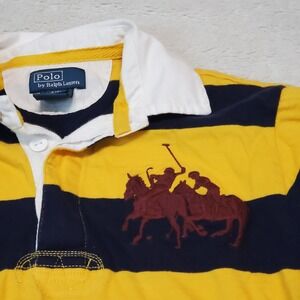 Polo Ralph‎ Lauren Yellow Blue Stripe Large Pony Polo Top Boy 8 Classic Retro